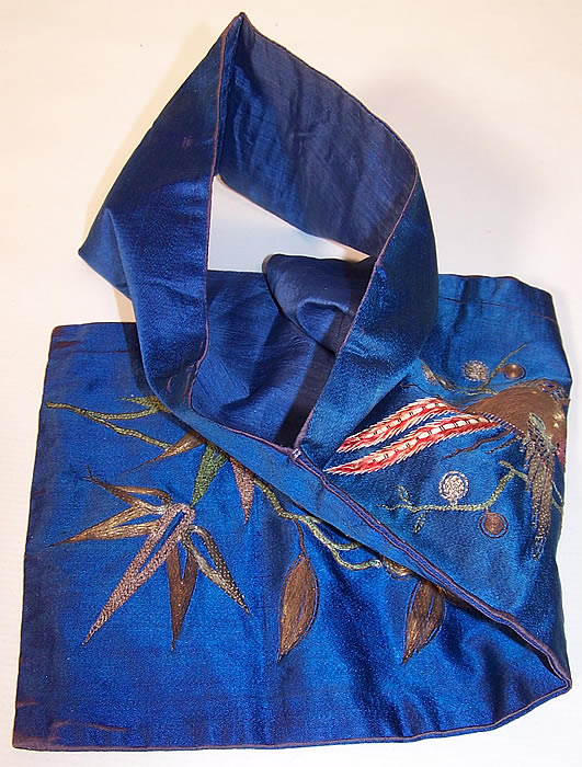 Antique Chinese Silk Couching Embroidered Pheasant Opium Pipe Pouch Purse Bag