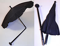 Victorian Civil War Black Silk Ebony Folding Handle Marquis Mourning Parasol