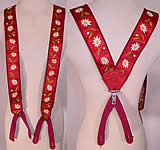 Victorian Mens Red Silk Embroidered Daisy Braces Suspenders