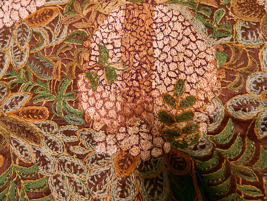 Antique Early 19th Century Silk Embroidered Floral Birds Nest Picture Square