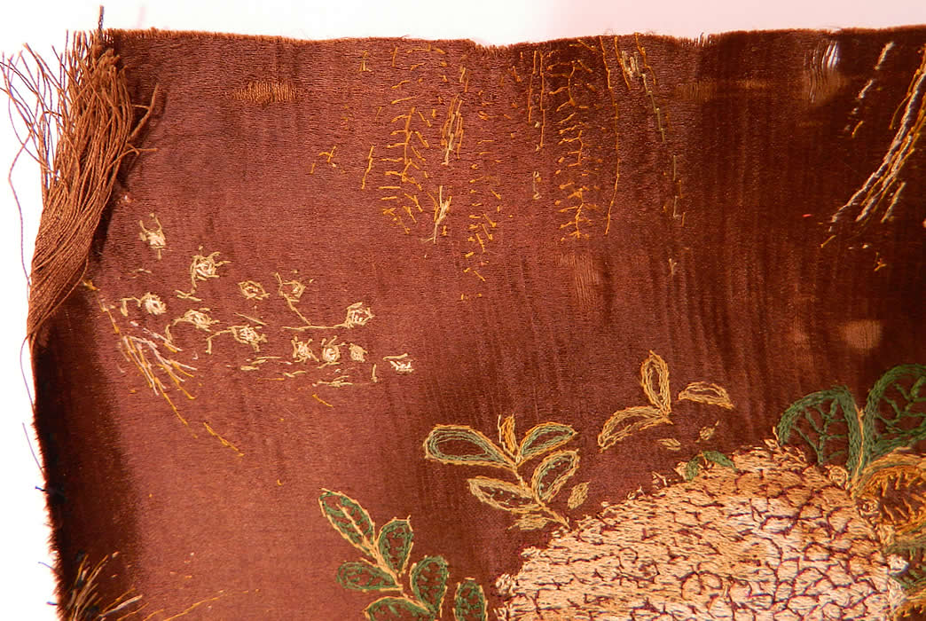 Antique Early 19th Century Silk Embroidered Floral Birds Nest Picture Square