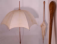 Edwardian Ecru Linen Carved Wood Handle Summer Pagoda Parasol