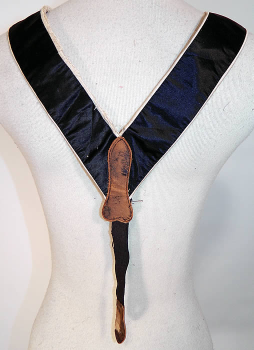 Victorian Pansy Forget Me Not Black Silk Embroidered Mourning Braces Suspenders. They are in good condition, with only some fraying of the silk lining backing inside and some wear to the leather loops. This is truly a wonderful piece of men's Victoriana mourning textile art!