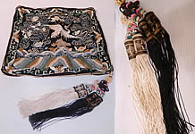 Antique Chinese Silk Embroidered Crane Bird First Rank Badge Tassel Trim