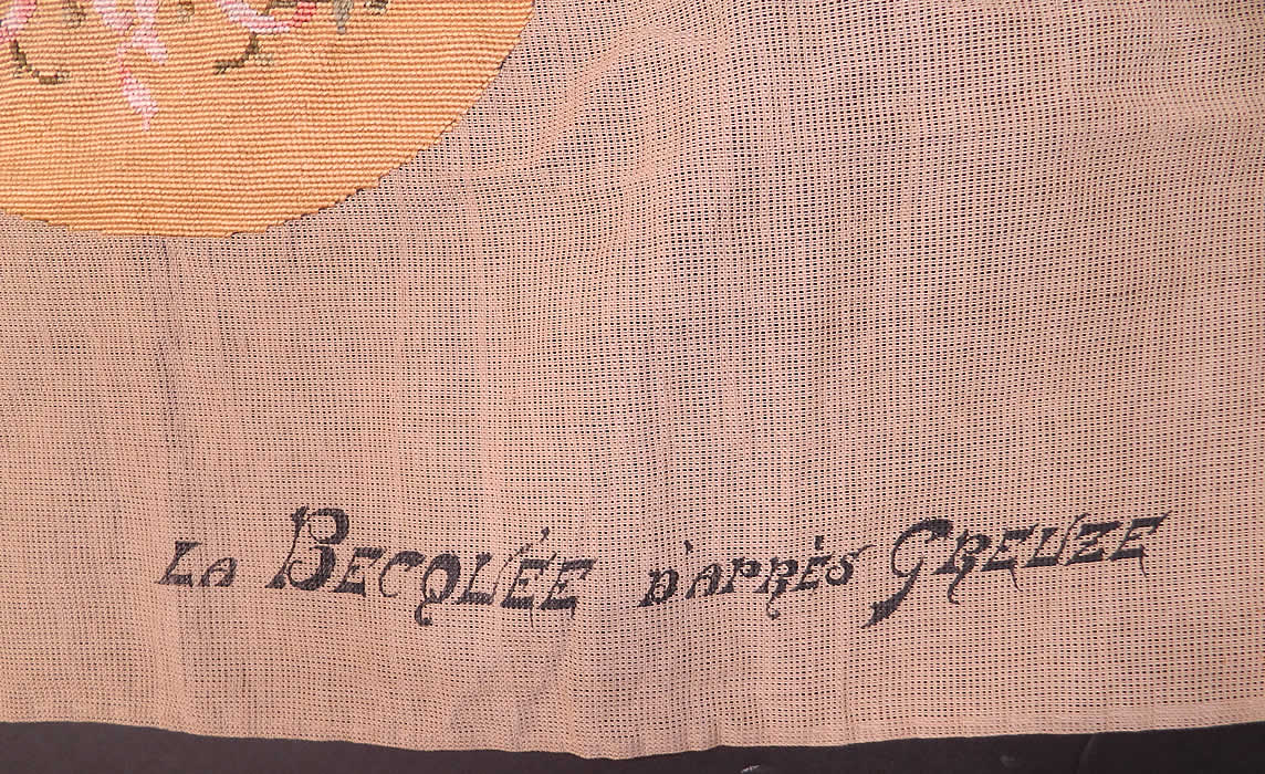 Antique 18th Century Inspired Needlepoint Petitpoint Portrait Greuze French Fabric. It is in excellent condition. This is truly a wonderful piece of embroidered textile art! 