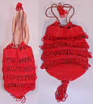 Antique Art Deco Red Beaded Loop Fringe Tassel Drawstring Gatsby Flapper Purse