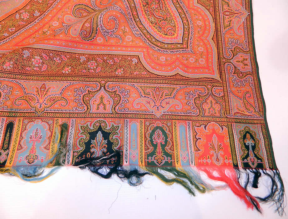 Victorian Antique Large Banquet Size Jacquard Hand Loom Red Wool Paisley Shawl. This outstanding oversized large banquet size shawl throw tablecover measures 133 inches long and 64 inches wide.
