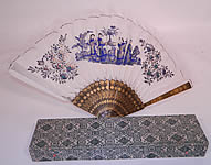 Antique Chinese Hand Painted Silver Leaf Feathers Gold Lacquer Fan & Box