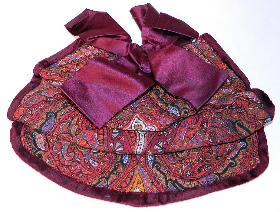 Antique Kashmir Hand Embroidered Woven Wool  Paisley Velvet Winter Muff. This Victorian era antique Kashmir hand embroidered woven wool paisley velvet winter muff dates from 1900.