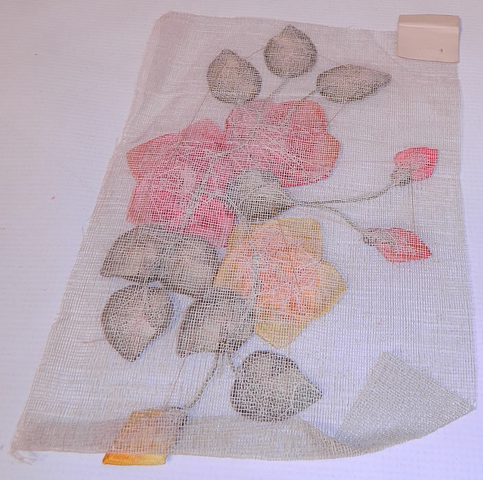 Unused Made in France Antique Large Silk Rosette Ribbon Work Applique Trim. The large rosette trim  measures 11 by 7 inches. It is in excellent unused condition.It is in excellent unused condition. This is truly a rare and exceptional piece of  antique ribbon work textile art!