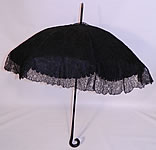 Edwardian Black Chantilly Lace Carved Ebony Handle  Parasol