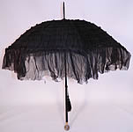 Edwardian Black Silk Ruched Ebony Amethyst Jeweled Handle Parasol 