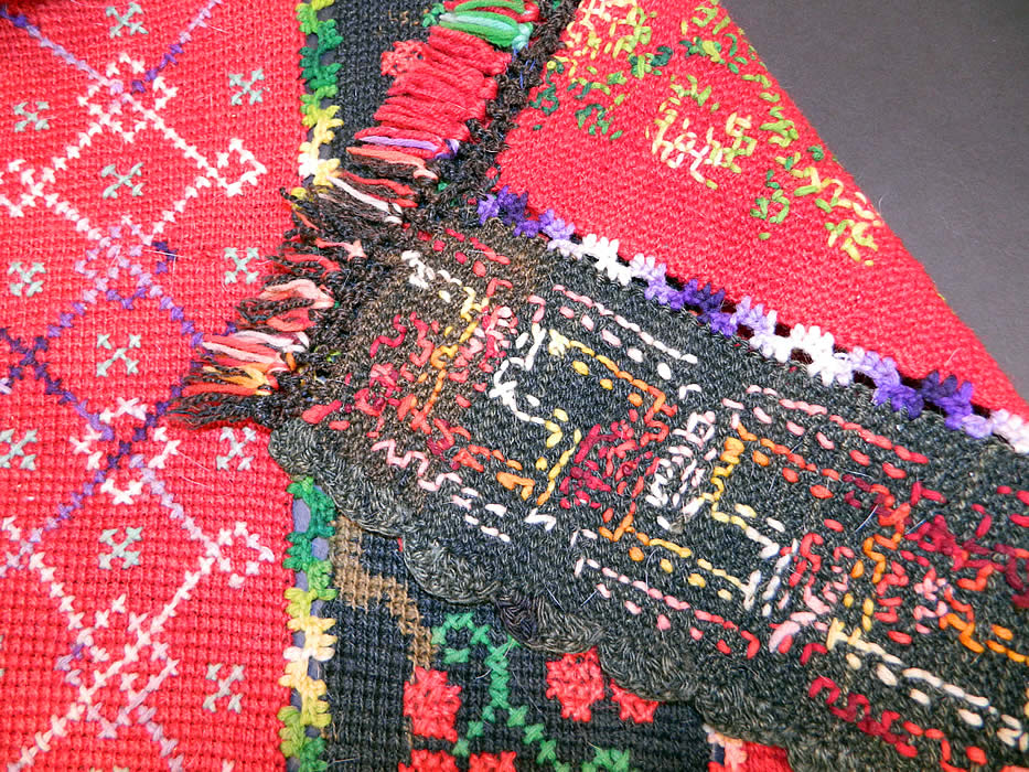 Victorian Antique Colorful Wool Hand Knit Embroidered Fringe Striped Shawl Blanket. This stunning shawl stole winter wrap blanket  has wonderful workmanship and detail with a multicolor decorative fringed border on the two ends and scalloped edging on the other two sides.