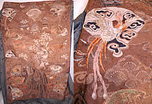 Antique Japanese Silk Embroidered Couching Dragon Birds Wall Hanging Tapesrty