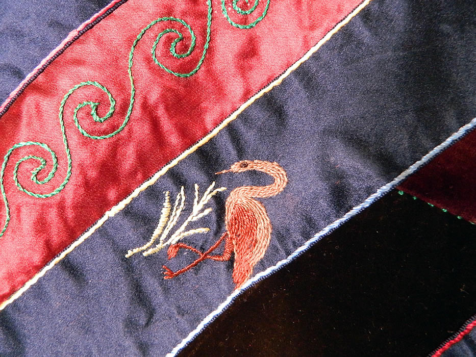 Victorian Antique Silk Embroidered Fancy Needlework Applique Crazy Quilt 
It came straight out of a trunk and has not been cleaned. 