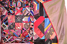 Victorian Antique Silk Embroidered Fancy Needlework Applique Crazy Quilt 
