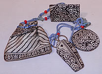 Antique Chinese Woven Silk Sewing Etui Scissors Pouch Needle Case Chatelaine
