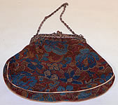 Antique Silver Plate Repousse Dog Cart Frame Floral Needlepoint Embroidery Purse
