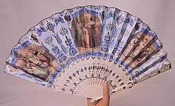Victorian Lithograph Silver Foil Inlay Pierced Pleated Folding Fan
