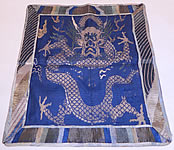 Antique Chinese Silk Damask Weave Brocade Fabric Mangpao Dragon Square Badge Textile
