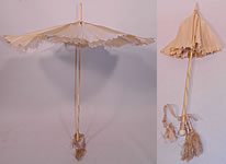 Victorian Cream Silk Carved Chain Link Wrapped Handle Parasol Tassel Trim