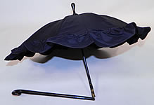 Victorian Civil War Black Silk Ebony Folding Handle Marquis Mourning Parasol