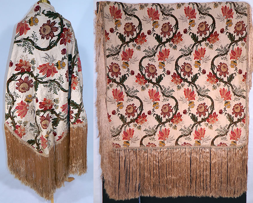 Antique 18th Century Style Silk Chenille Brocade Jacobean Fringed Shawl Throw
This exquisite antique Victorian era 18th century style silk chenille brocade Jacobean fringed shawl throw dates from 1900.