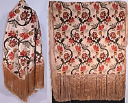 Antique 18th Century Style Silk Chenille Brocade Jacobean Fringed Shawl Throw
