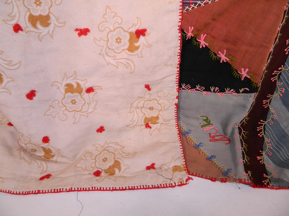 Victorian Antique Worsted Wool Embroidered Needlework Crazy Quilt
. It is in good as-is condition, with a few frayed damaged fabric pieces. It came straight out of a trunk and has not been cleaned. This is truly a wonderful piece of antique quilt textile folk art! 