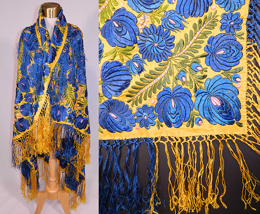 Antique Matyo Hungarian Folk Embroidery Fringe Large Square Shawl Tablecloth
This heavy large size squared shawl style throw tablecloth measures 55 by 55 inches, with 10 inch long fringe. It is in excellent condition. This is a truly a rare and exceptional piece of Hungarian textile folk art! 