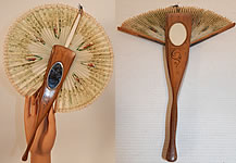 Antique Italian Ricordo Souvenir Hand Painted Wooden Cockade Flirting Mirror Fan

