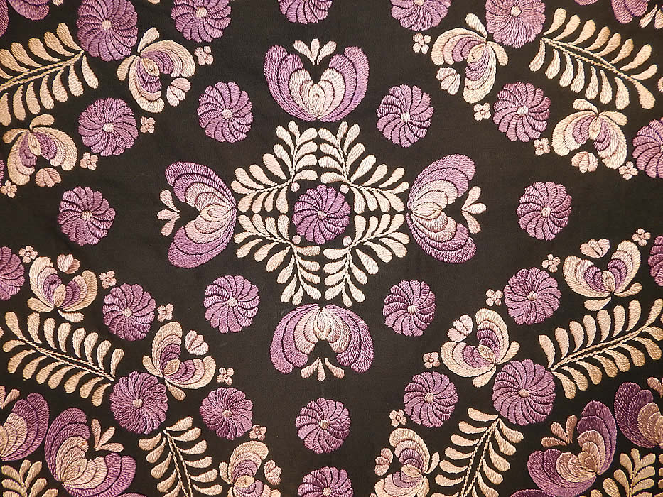 Antique Matyo Hungarian Folk Purple Embroidery Large Square Tablecloth
 The embroidery work is exquisitely done with wonderful workmanship and the fabric is lined and backed. Hungary's tradition of folk embroidery dates back to the middle ages. 