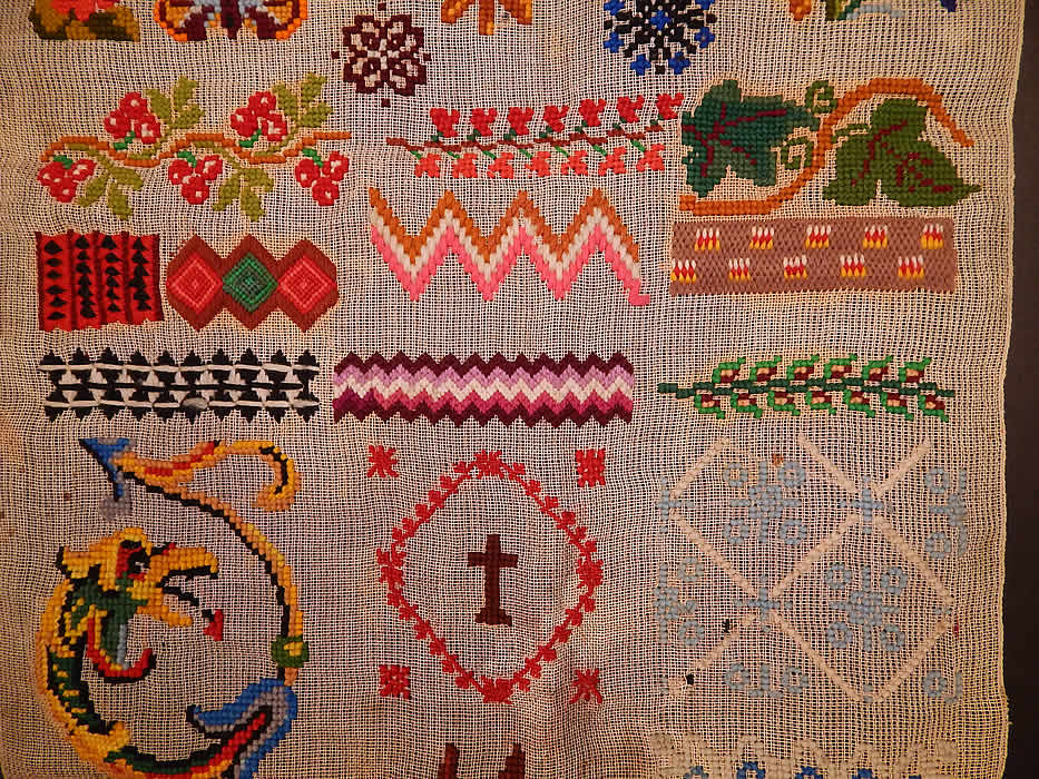 Victorian Antique 1898 Berlin Wool Work Embroidery Needlepoint Sampler
The sampler measures 40 inches long and 15 inches wide. It is in good condition, with only a few faint small age spot stains. This is truly a rare and wonderful piece of antique sampler textile folk art! 