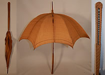 Edwardian Ecru Burlap Cloth Natural Straw Basketweave Handle Summer Parasol

