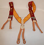 Victorian Red Silk Hand Painted White Rosebud Roses Suspenders Braces
