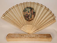Antique 18th Century Hand Painted Paper Sequin Pierced Carved Folding Fan & Box
