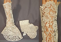 Antique Hand Made Brussels Point de Gaze Duchesse Bobbin Lace Dress Sleeves
