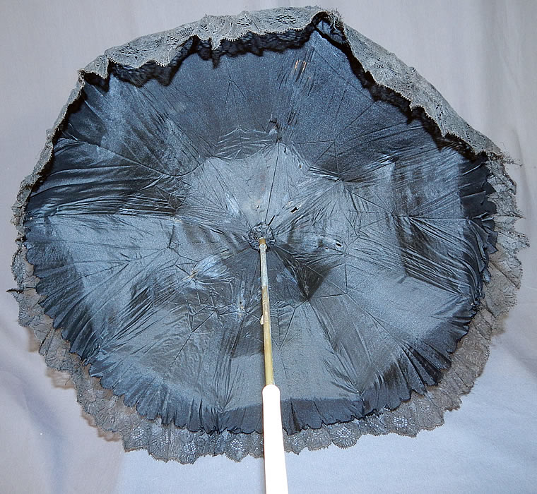 Victorian Antique Black Chantilly Lace Carved Pierced Finial Handle Parasol
 This is truly a rare and wonderful antique Victoriana parasol! 