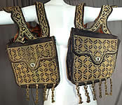 Moroccan Antique Gold Metallic Embroidered Double Saddle Messenger Bag
