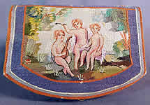 Vintage Angelic Cherub Cupid Petit Point Needlepoint Embroidered Clutch Purse
