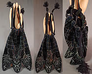 Antique Art Deco Colorful Steel Cut Beaded Floral Petal Drawstring Flapper Purse
