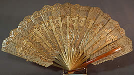 Antique Indonesia Java Wayang Shadow Puppet Gold Painted Pierced Folding Fan
