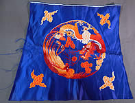 Antique Chinese Dragon Phoenix Yin Yang Silk Embroidered Fabric Square Badge
