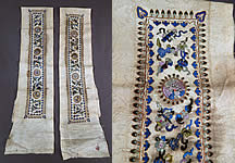 Antique Chinese Crane Bat White Silk Embroidered Robe Sleeve Band Cuff Pair
