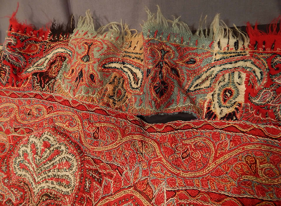 Victorian Antique Kashmir Hand Woven Wool Embroidered Pieced Paisley Shawl
They were very popular during the mid to late 19th century with at least one being included in every better class trousseau. This stunning square shawl measures 74 by 74 inches.