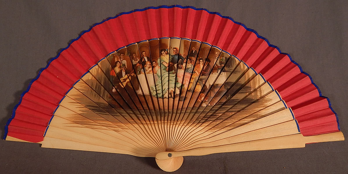 Vintage Spanish Flamenco Dancer Wood Transfer Print Pleated Fabric Folding Fan
This vintage Spanish Flamenco dancer wood transfer print pleated fabric folding fan dates from the 1950s.