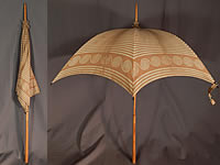 Victorian Brown Spiral Striped Cotton Wood Handle Summer Beach Parasol Vtg
