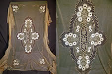 Antique Cream Net Tambour Embroidery Lace Daisies Drawn Cutwork Bedspread