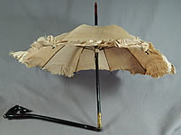 Victorian Civil War Pongee Raw Silk Folding Ebony Handle Marquis Parasol
