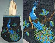 Vintage Large Antique Art Deco Blue Peacock Bird Beaded Figural Flapper Purse
